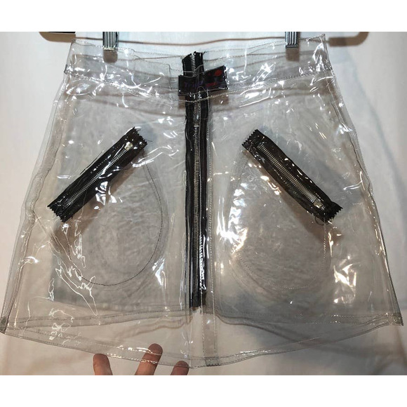 Vintage 90’s  NYC Clear PVC Plastic mini skirt with front Zip RARE - Picture 3 of 10